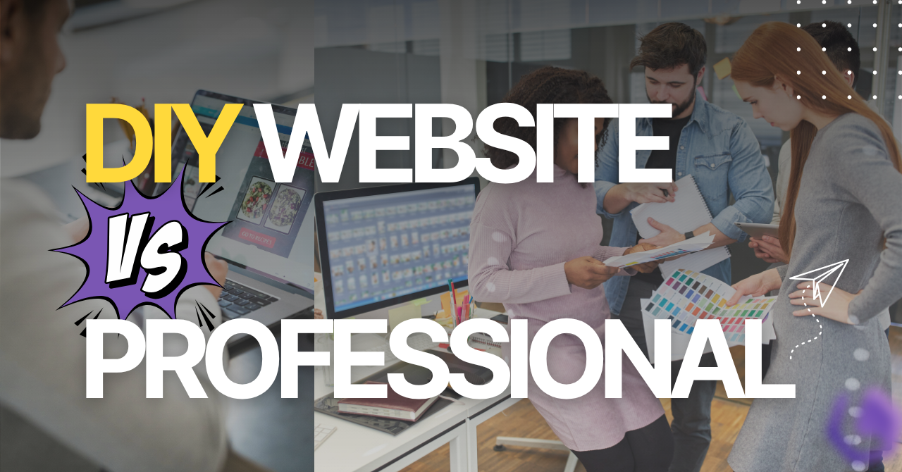 Diy website vs professional with background of office workers