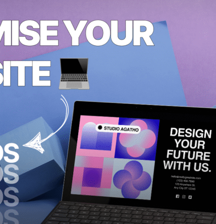 Professional email marketing setup with laptop and marketing materials on display.